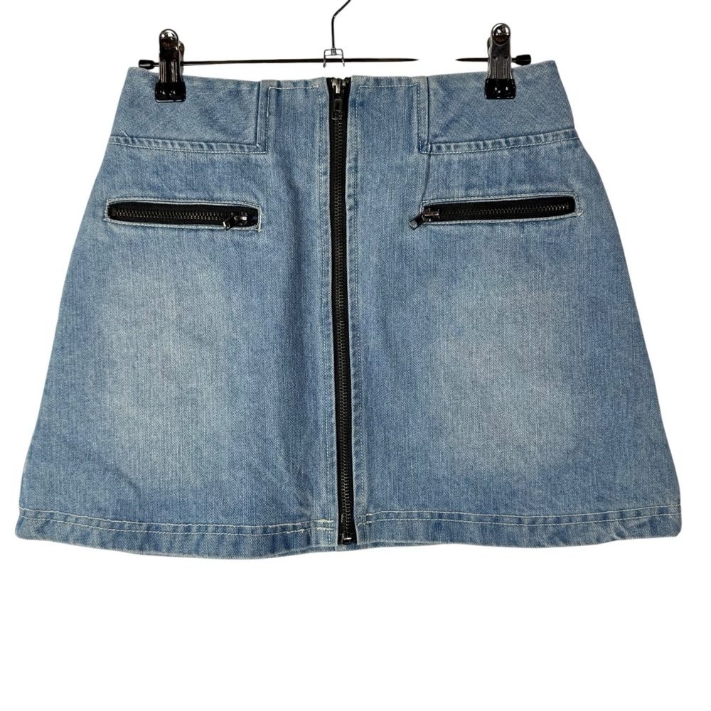 Kali Y2K Light Wash Black Front Zip Denim Mini Skirt S